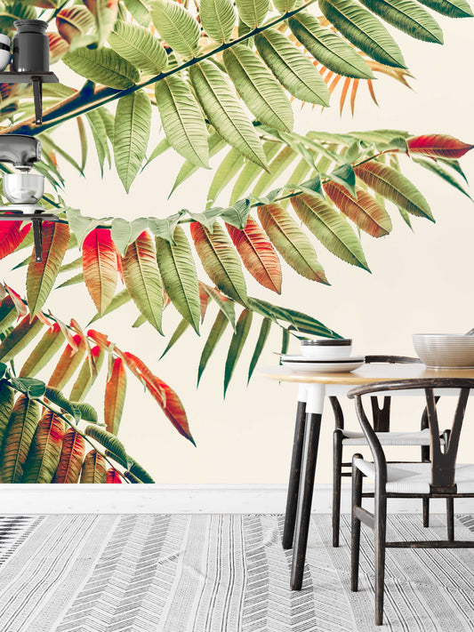 Red Green Tree Leaves Vivid Floral Wallpaper Wall Decor Mural