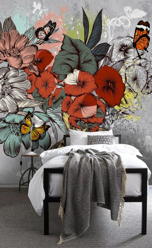 Gray Background Assorted Colorful Flowers Floral Wallpaper