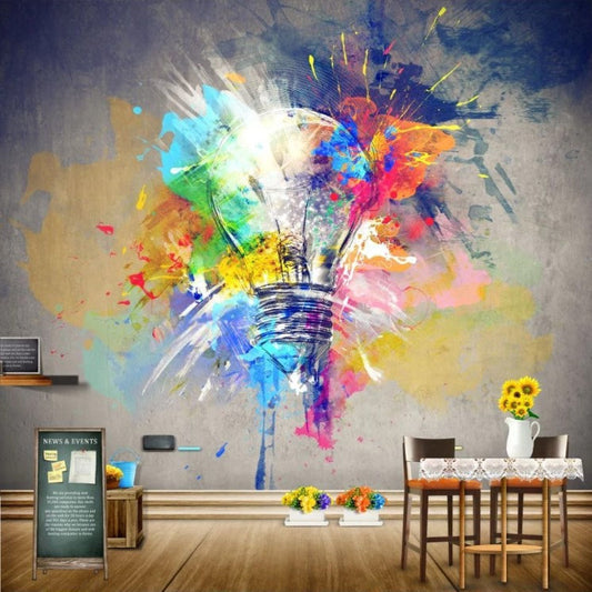 Painted Light Bulb Art Abstract Wallpaper Home Decor