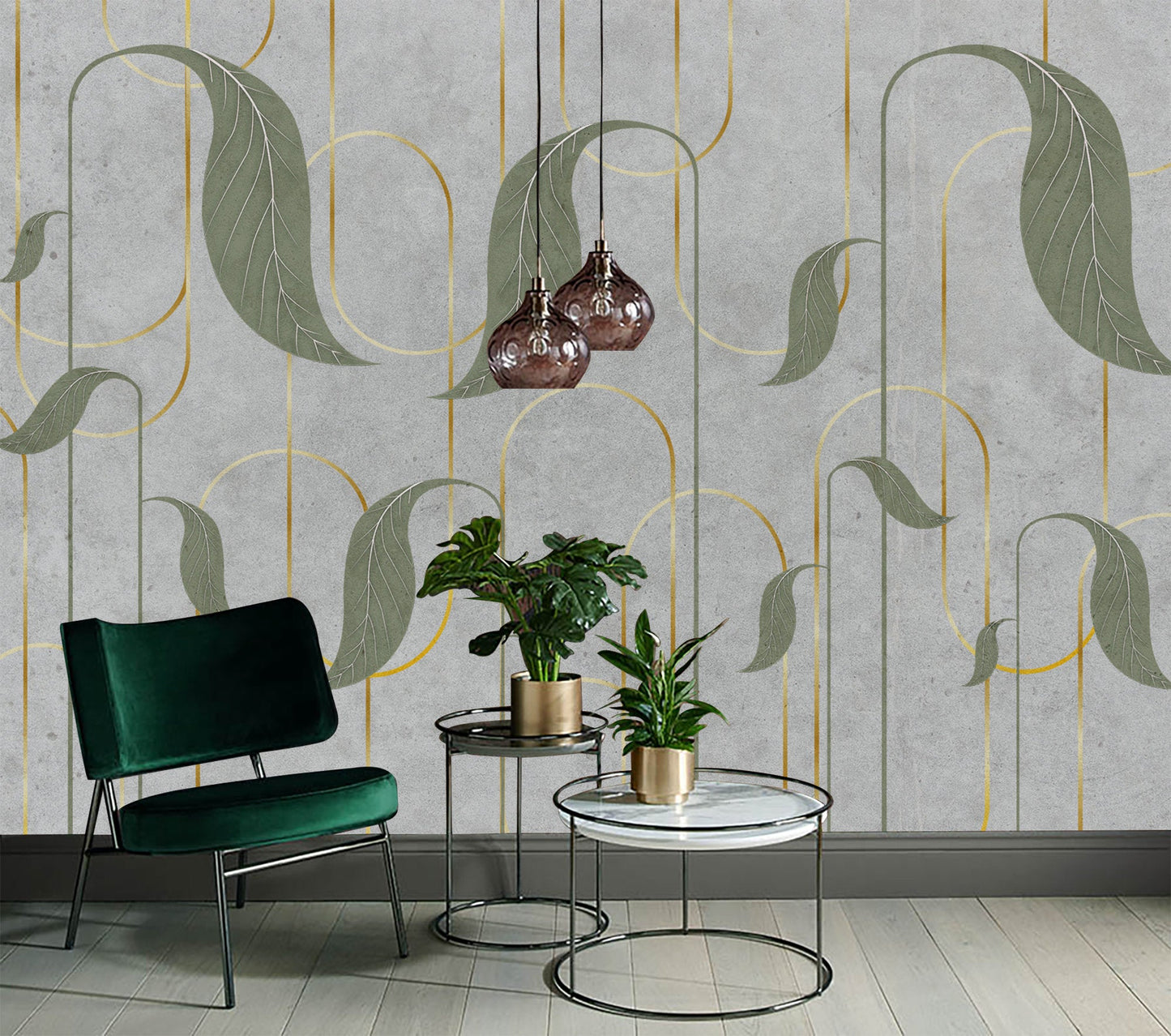 Long Stem Leaves Garden Leaf Gray Background Floral Wallpaper