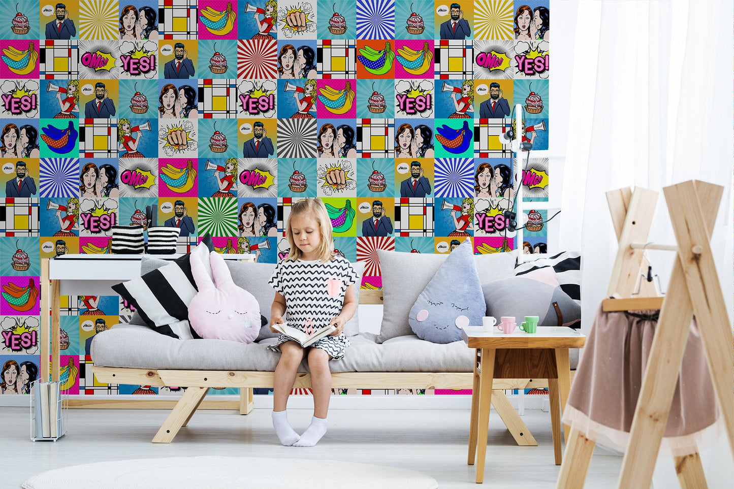 Popart Humans Fruits Symbols Articles Mutlicolor Wallpaper