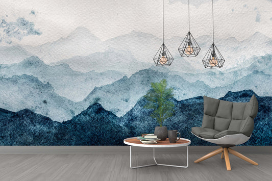 Ink Printing Mountains Sky Misty Art Design Abstract Wallpaper