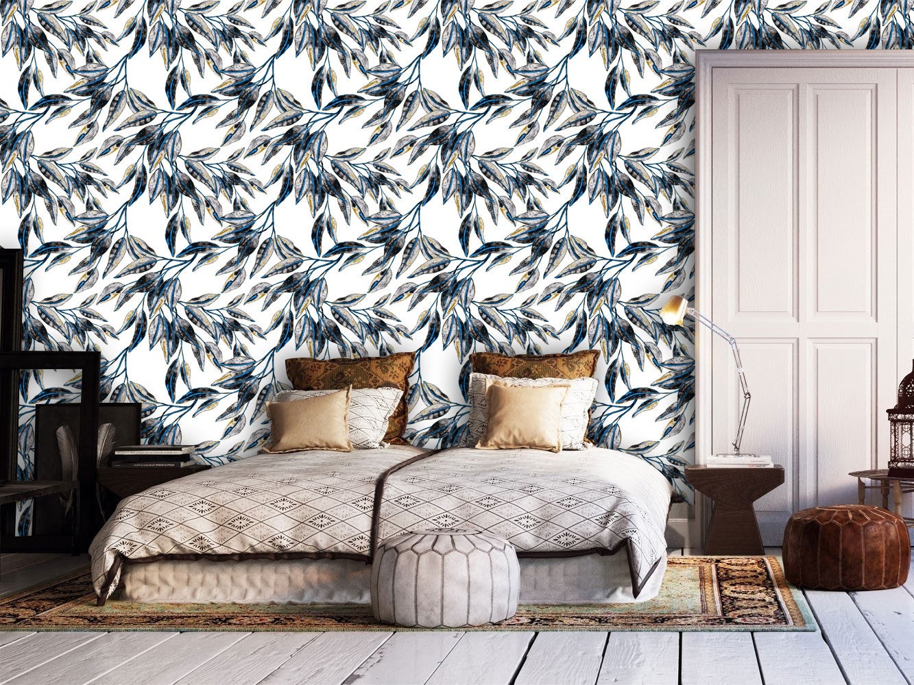 Forest Leaves Vintage Background Floral Wallpaper Wall Art