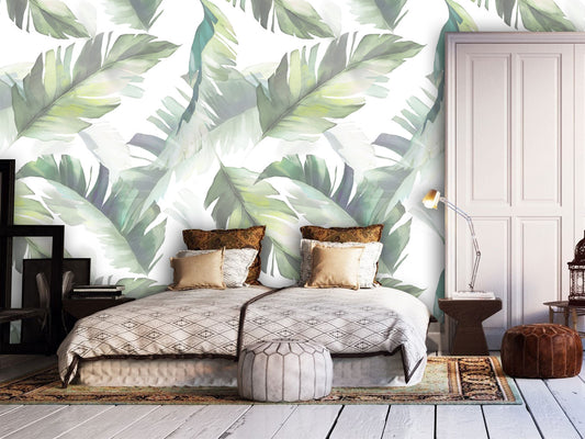 Exotic Botanic Green Leaves Floral Wallpaper Mural Art