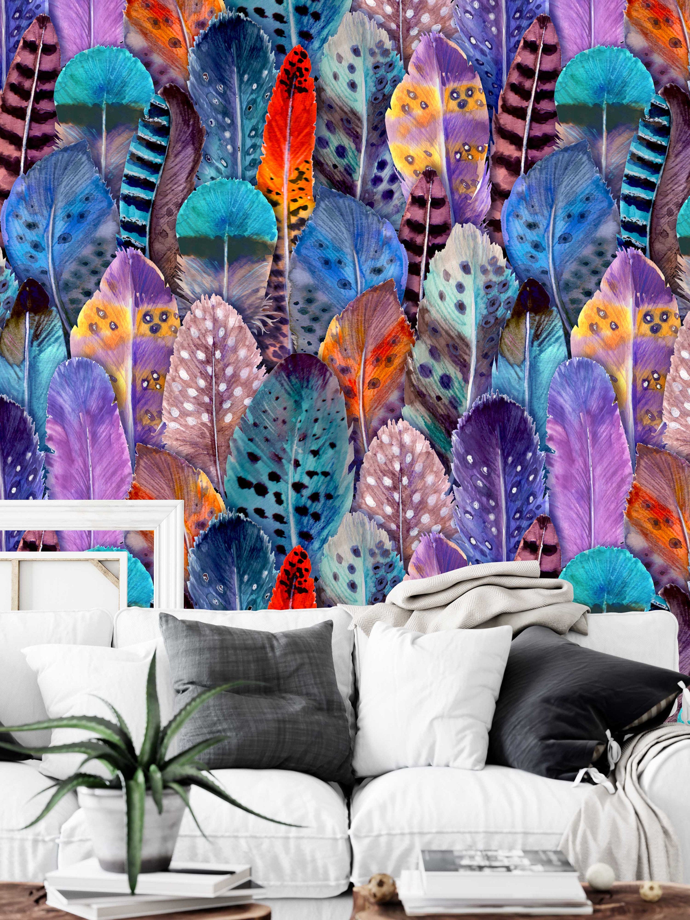 Watercolor Feathers Colorful Abstract Wallpaper Wall Decor