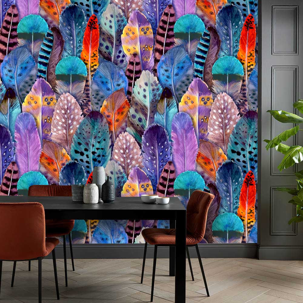 Watercolor Feathers Colorful Abstract Wallpaper Wall Decor