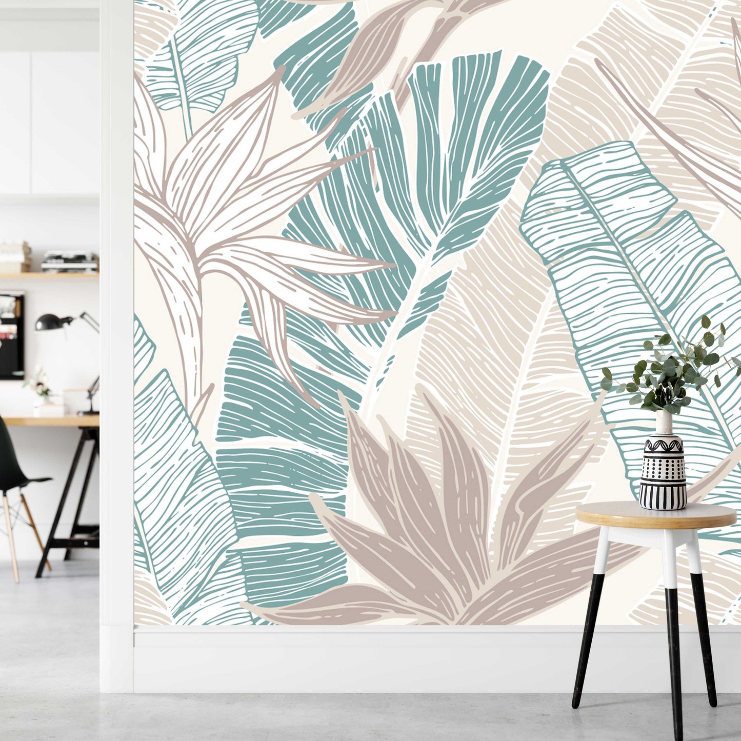 Banana Palm Tree Abstract Leaves Flowers Floral Wallpaper