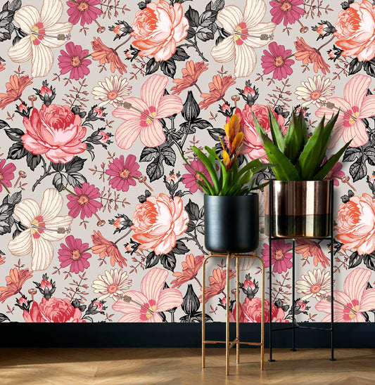 Beautiful Wild Flowers Rose Floral Wallpaper Mural Art