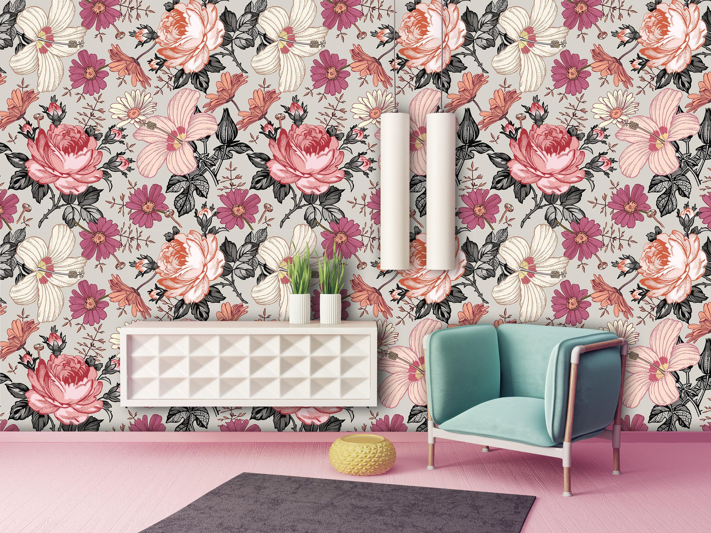 Beautiful Wild Flowers Rose Floral Wallpaper Mural Art