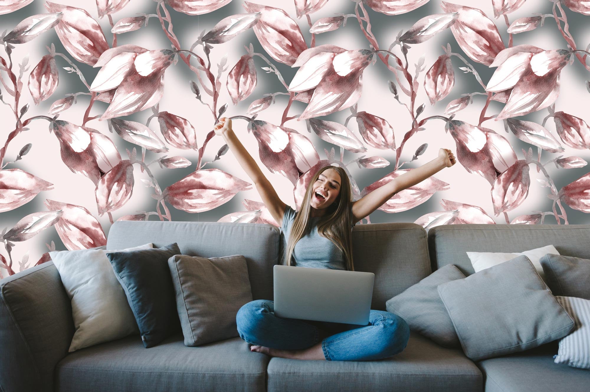 Pink Magnolia Flowers Floral Wallpaper Wall Decor Mural Art