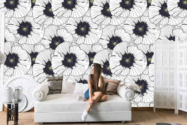 Vector Draw Flowers Background Floral Wallpaper Mural Art