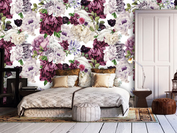 White Piegon And Colorful Flowers Floral Wallpaper Mural Art