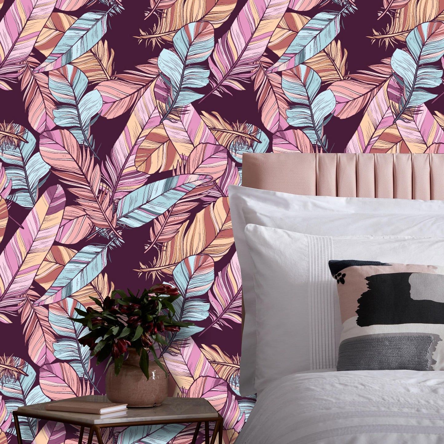 Multicolor Feathers Design Wallpaper Wall Decor Mural Art