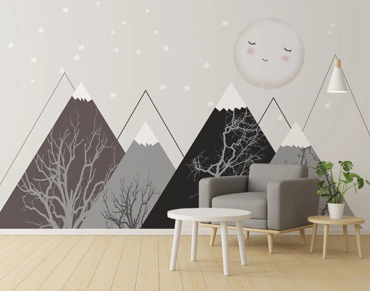 Triangle Mountains Sleeping Moon Fullmoon Trees Stars Wallpaper