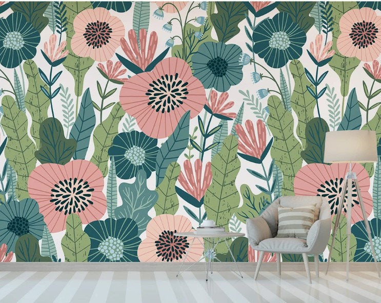 Colorful Plants Modern Floral Wallpaper Wall Decor Mural Art