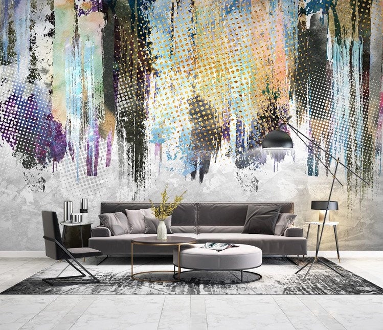 Artistic Paint Study Wallpaper with Colorful Dots Decor Wall
