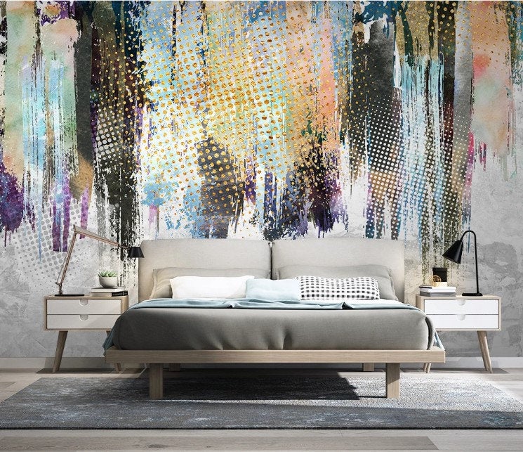 Artistic Paint Study Wallpaper with Colorful Dots Decor Wall