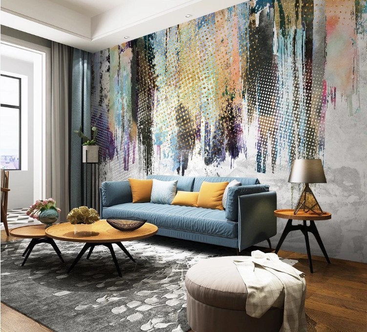 Artistic Paint Study Wallpaper with Colorful Dots Decor Wall