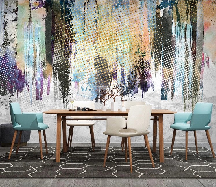 Artistic Paint Study Wallpaper with Colorful Dots Decor Wall