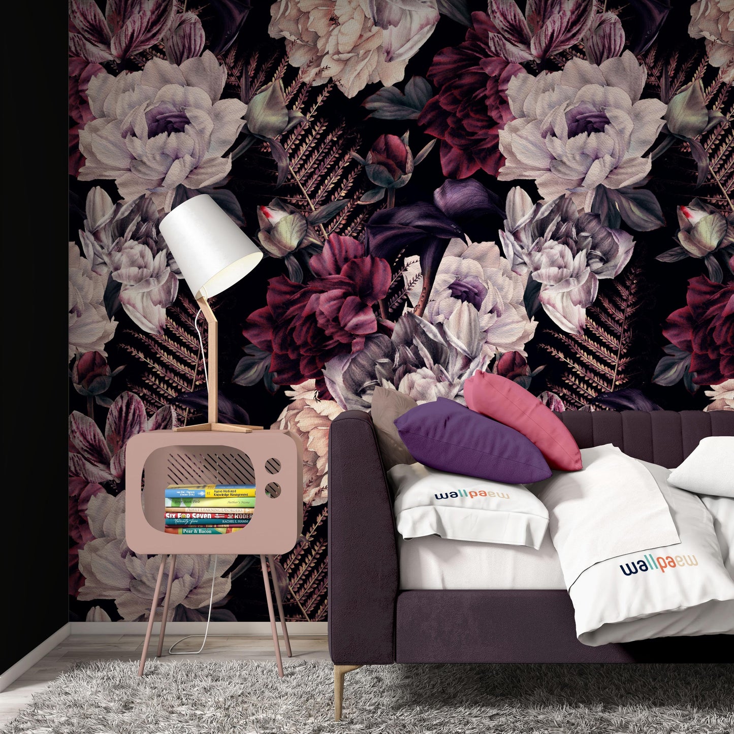 Colorful Roses and Leaves Flowers Modern Floral Wallpaper