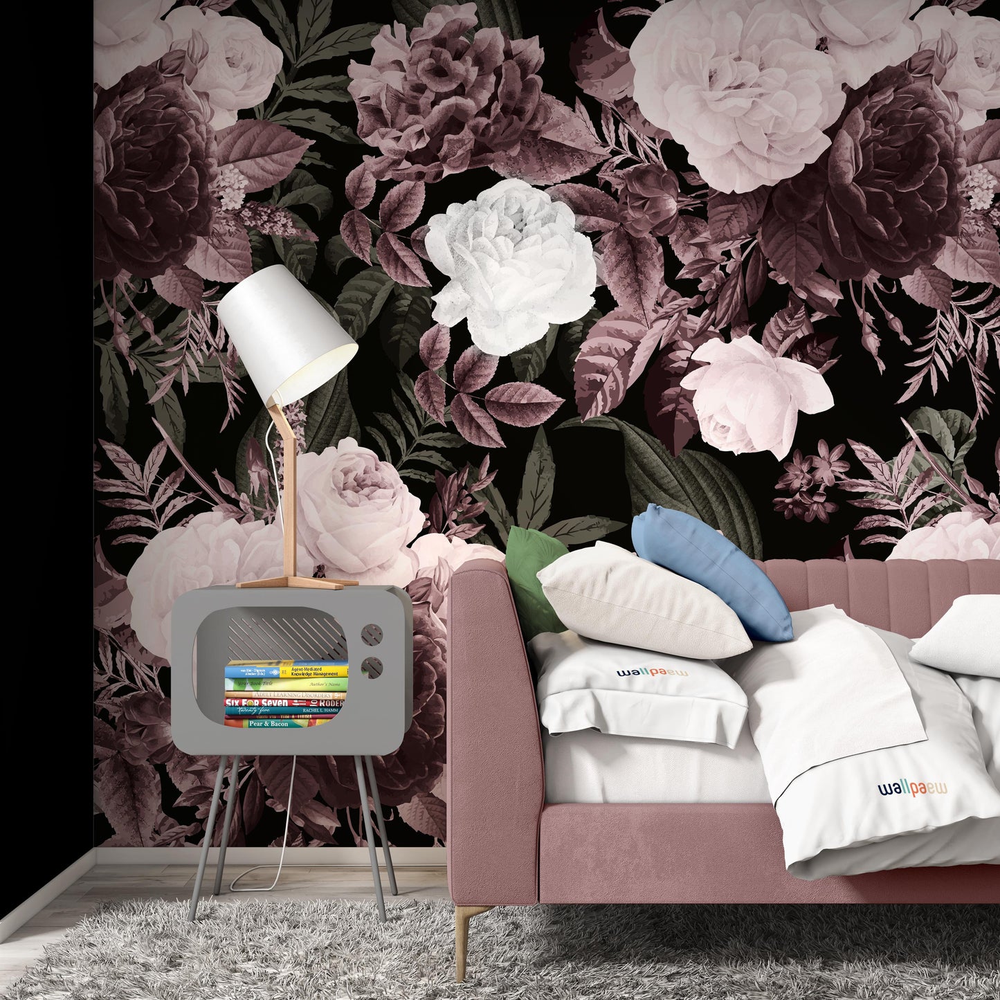 Pink White Red Roses On The Dark Background Floral Wallpaper