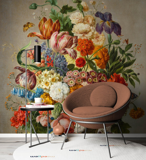 Various Colorful Flowers Modern Floral Wallpaper Removable