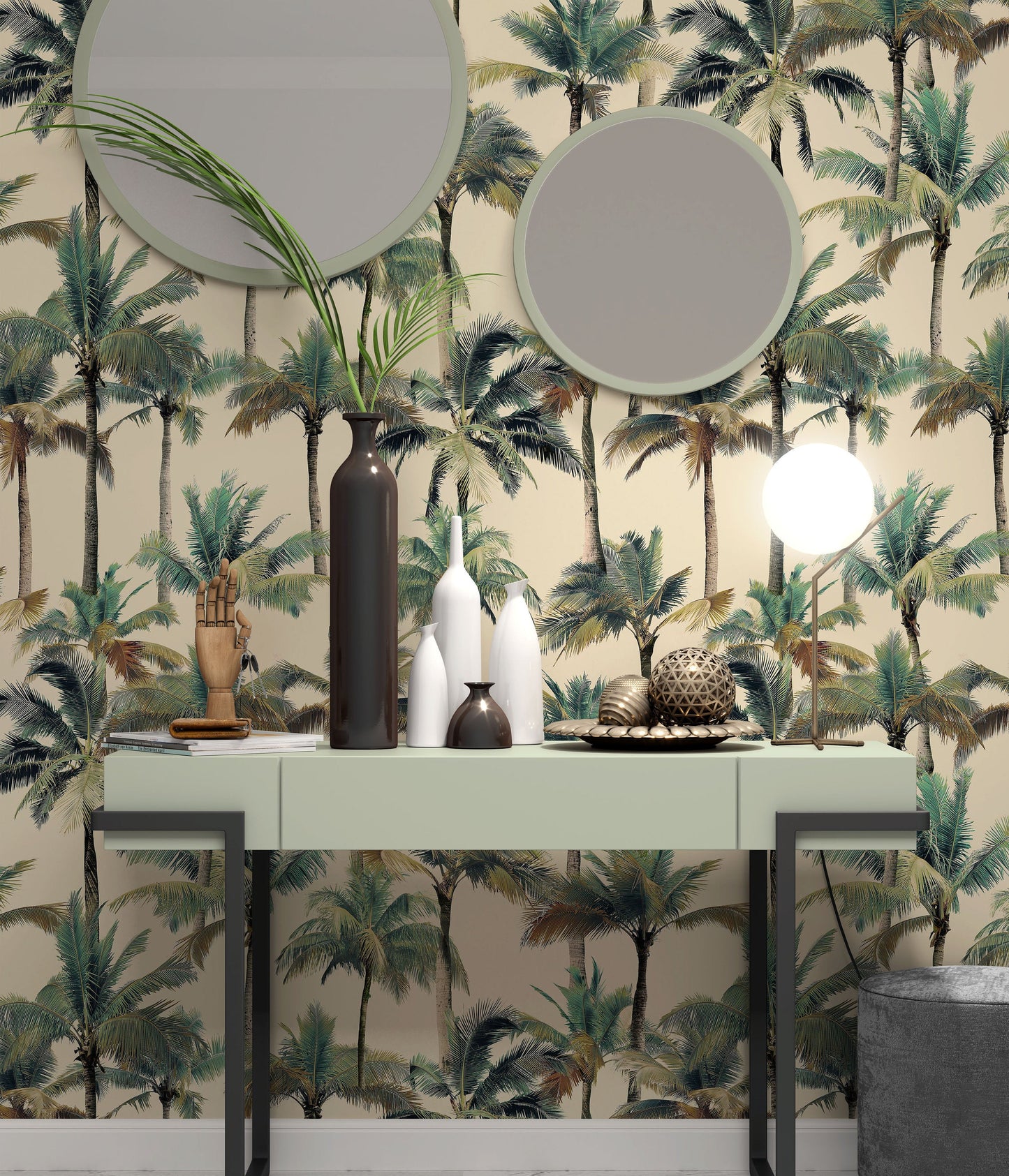 Palm Trees Background Flowers Floral Wallpaper Mural Home