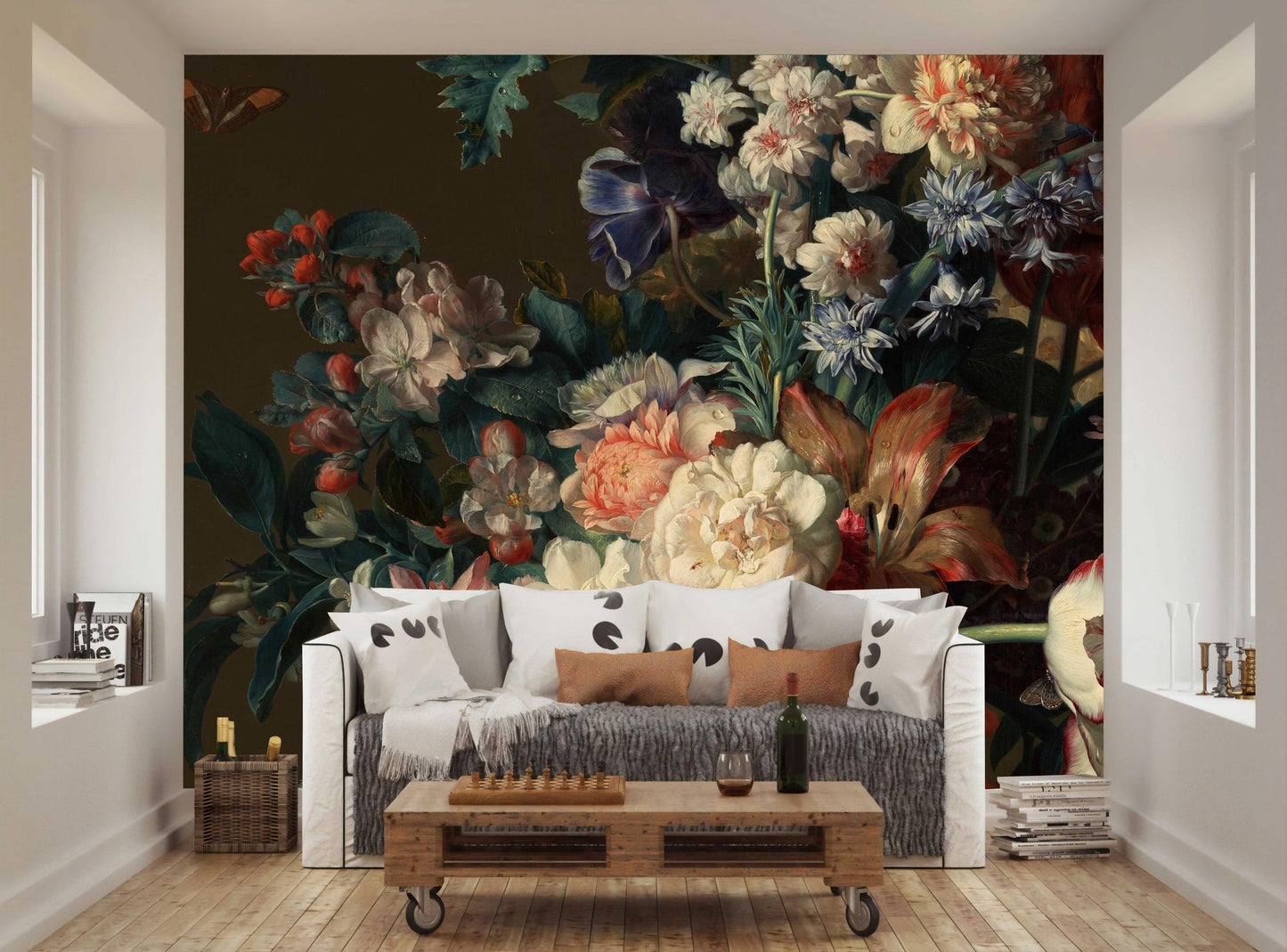 Colorful Realistic Flowers On The Dark Background Wallpaper