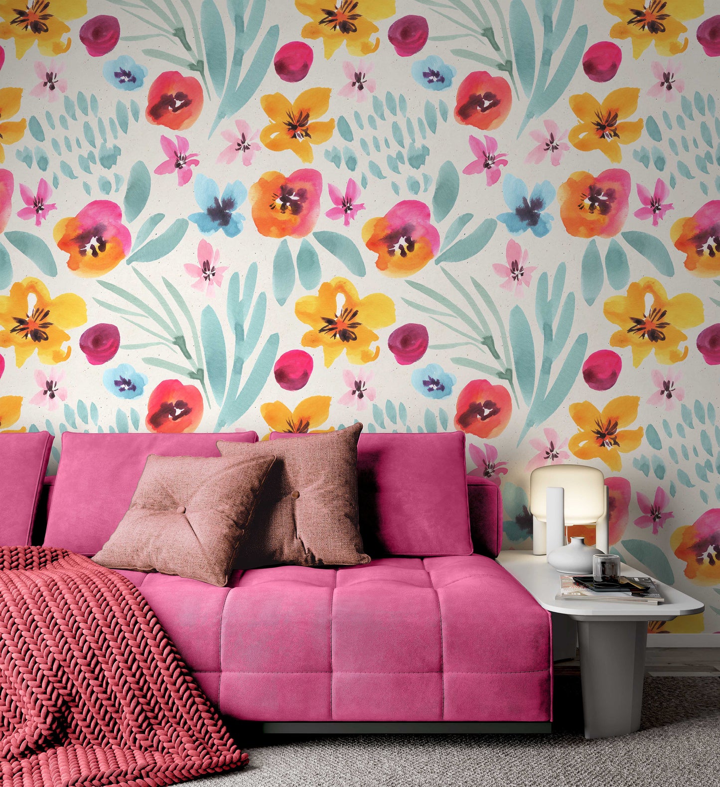 Watercolor Colorful Modern Design Flowers Floral Wallpaper