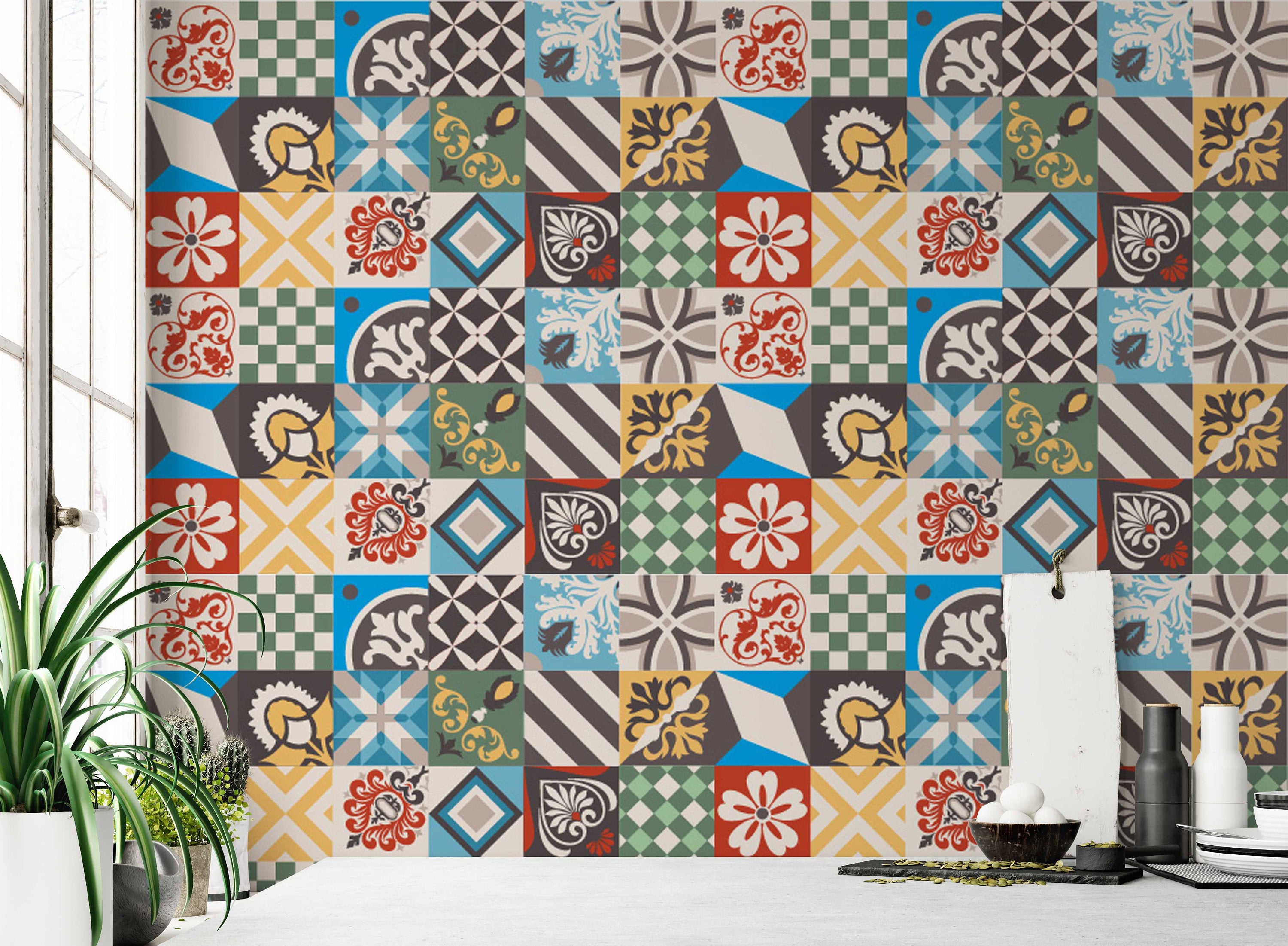 Arabic And Moroccan Style Multicolor Square Design Wallpaper