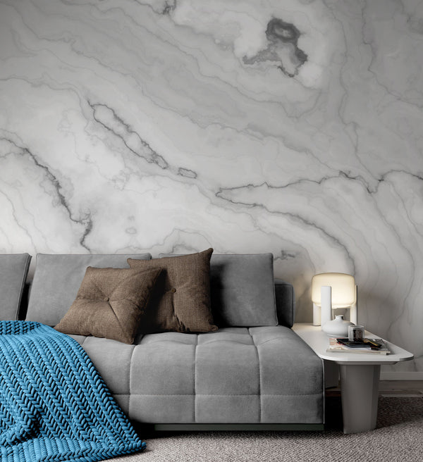 White Marble Pattern With Curly Gray Black Veins Wallpaper