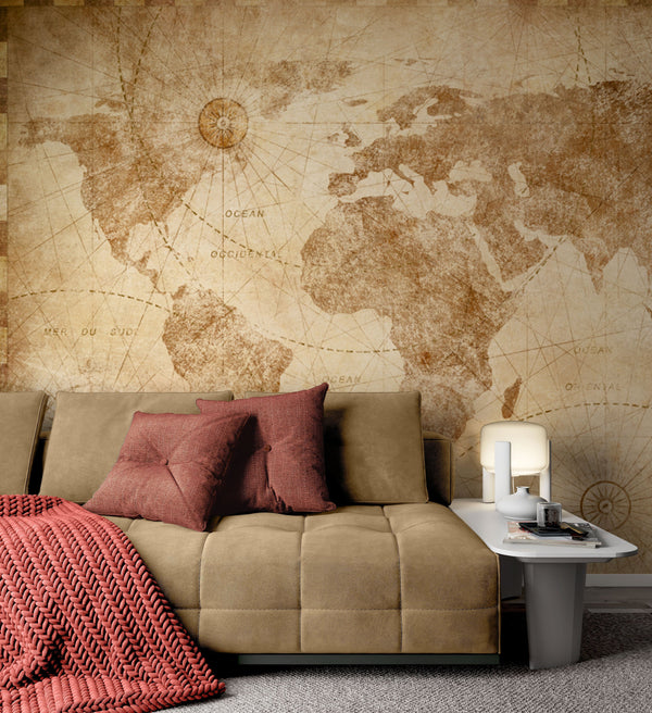 Vintage Style World Map Wallpaper Mural Home Decor Wall Art