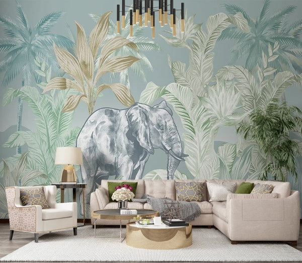 Baby Elephant And Tropical Plants Wallpaper Animal Wall Art