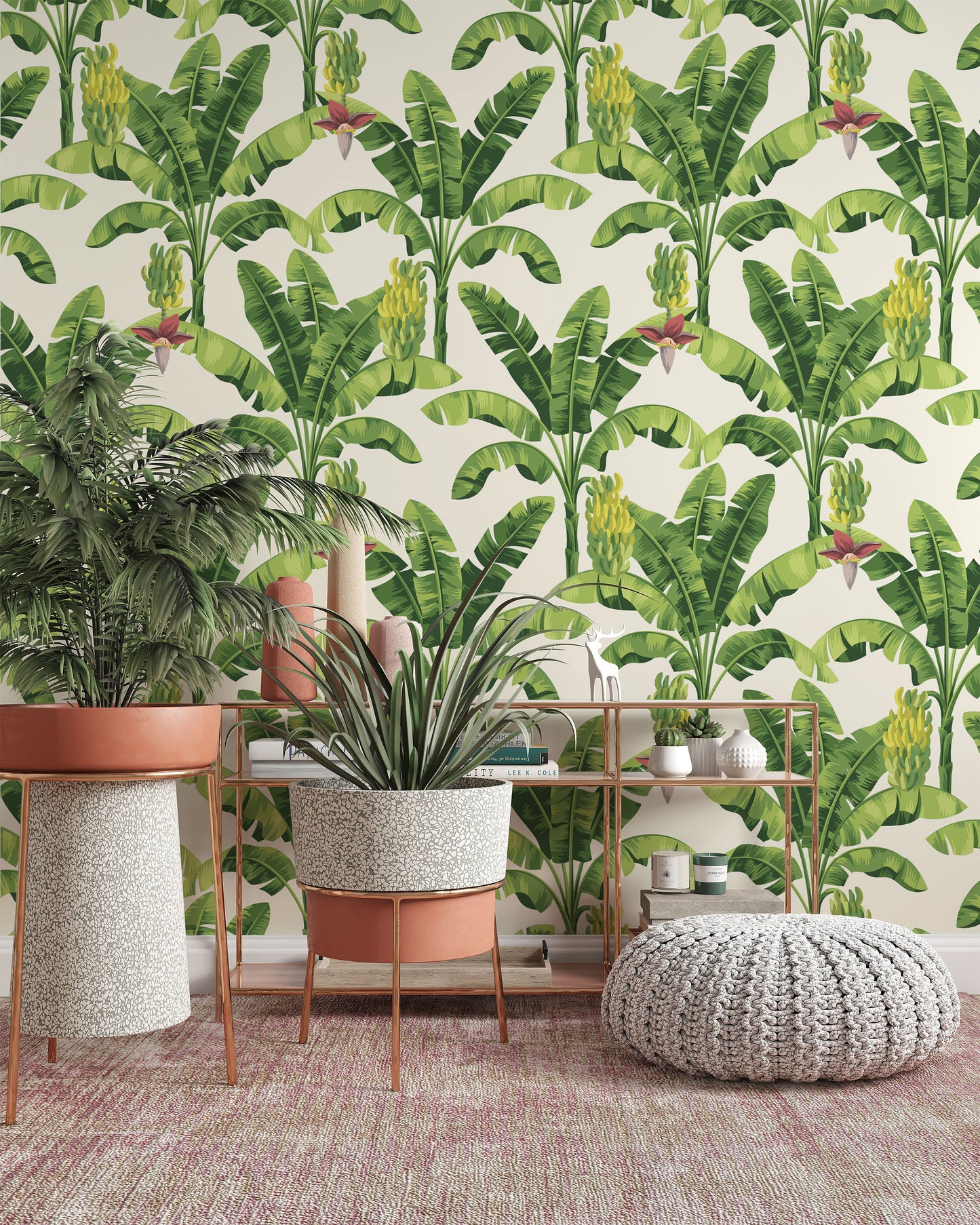 Tropical Banana Palm Tree Plants Leaves Floral Wallpaper