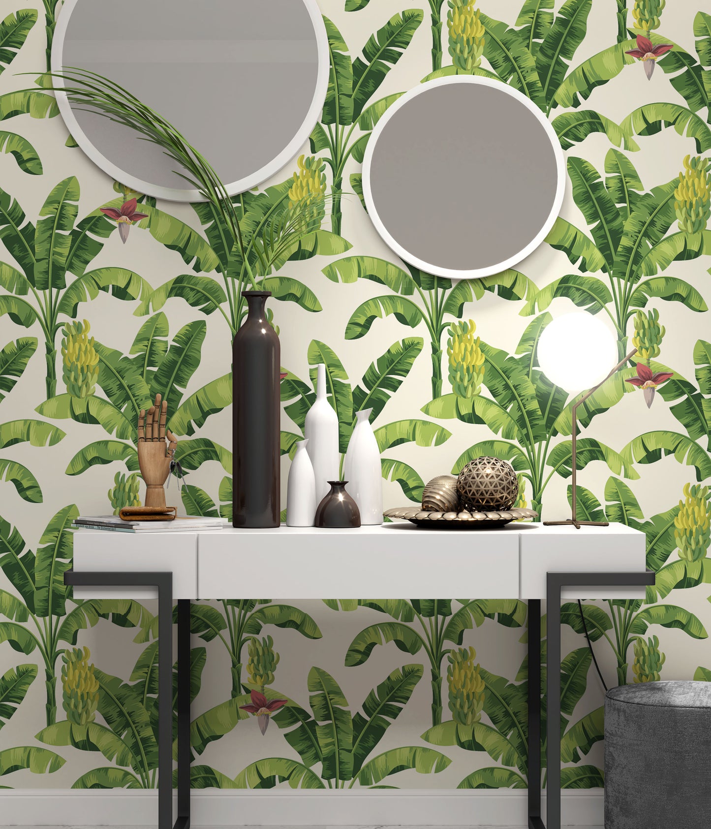 Tropical Banana Palm Tree Plants Leaves Floral Wallpaper