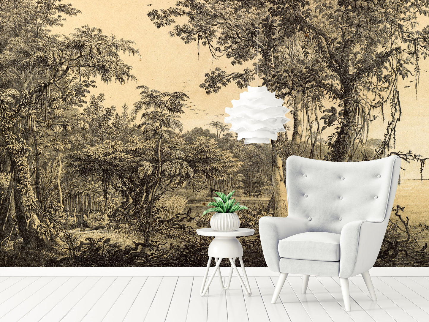 Vintage Forest Plants Leaves Floral Wallpaper Wall Art