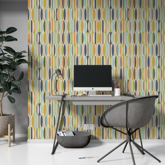 Colorful Retro Pattern Abstract Ovals in Vintage Color Wallpaper