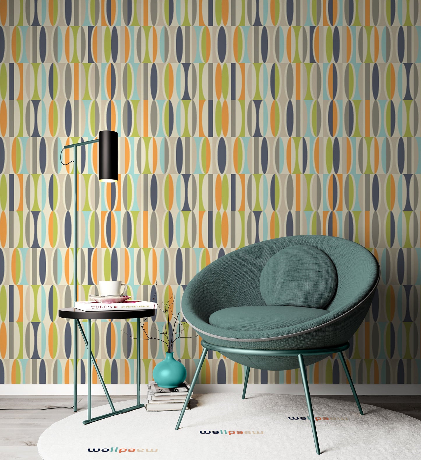 Colorful Retro Pattern Abstract Ovals in Vintage Color Wallpaper