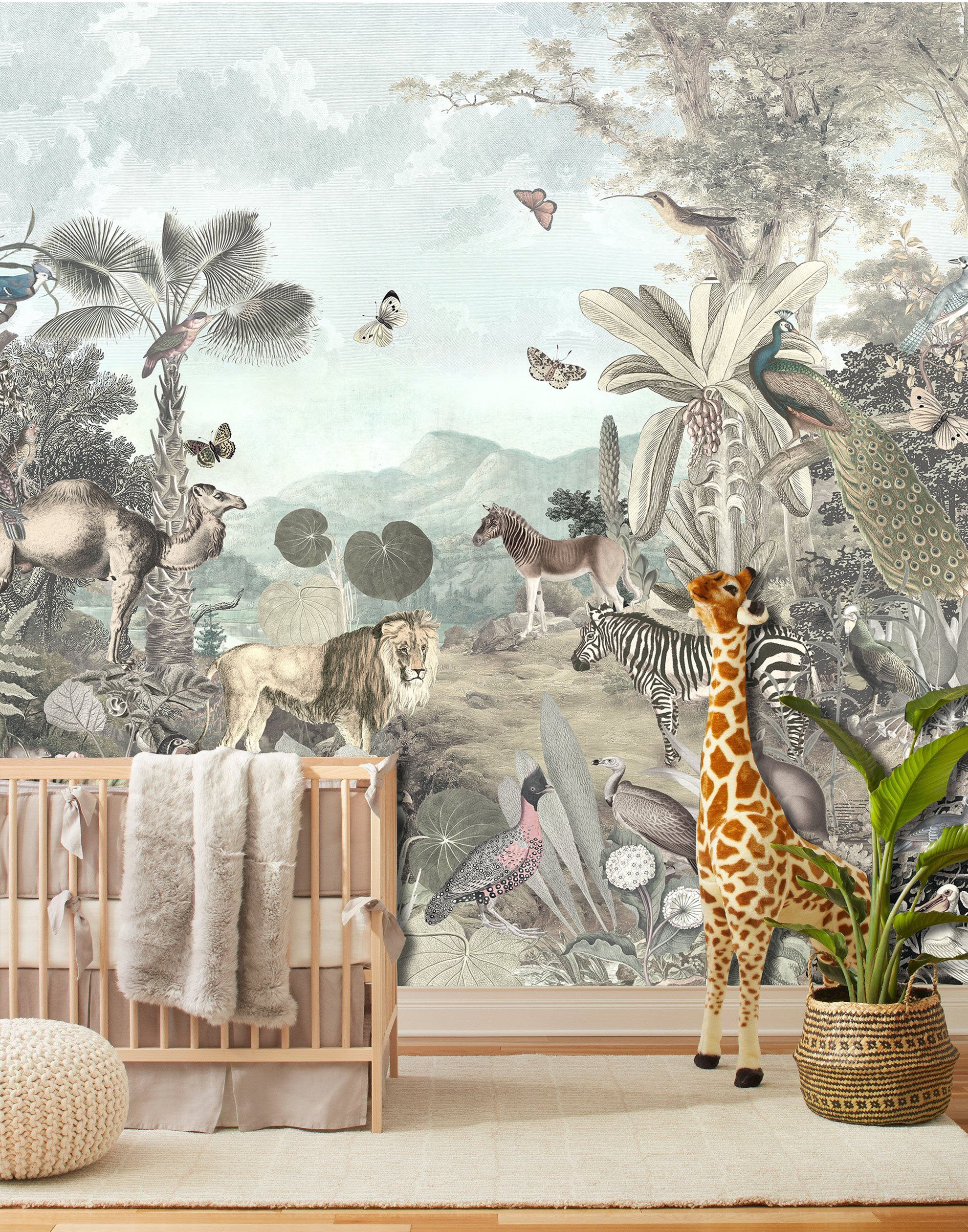 The Animals in Tropical Jungle Wallpaper Mural Home Decor