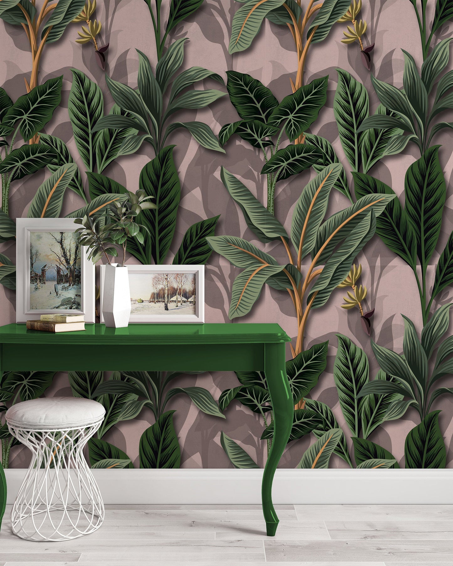 Vintage Tropical Palm Banana Trees Exotic Jungle Wallpaper