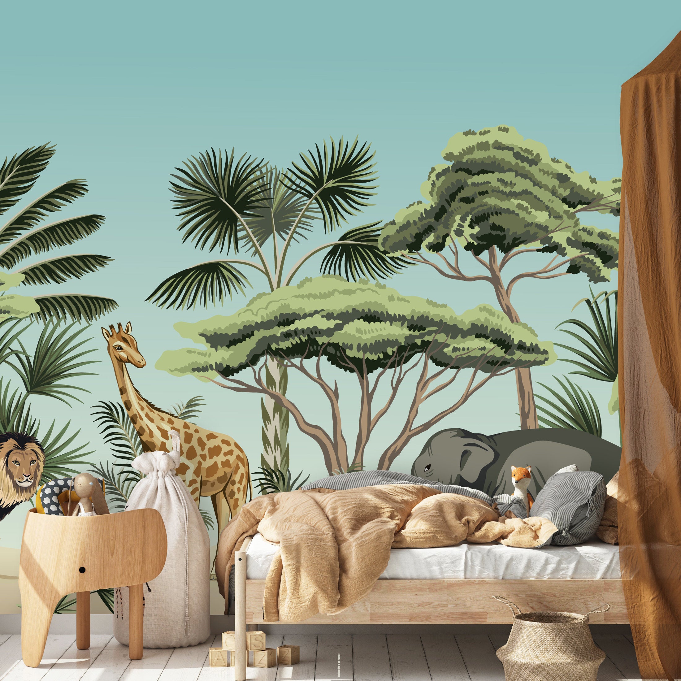 Palm Banana Tree Animals Blue Sky Exotic Wallpaper Wall Art