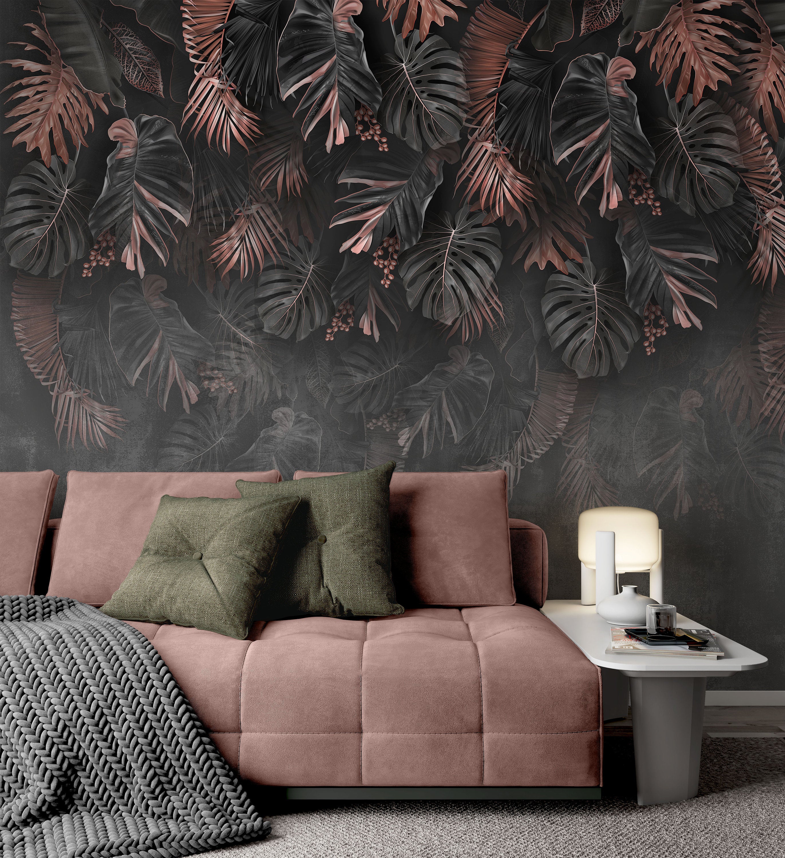 Big Leaves on The Gray Background Wallpaper Mural Home Wall Art