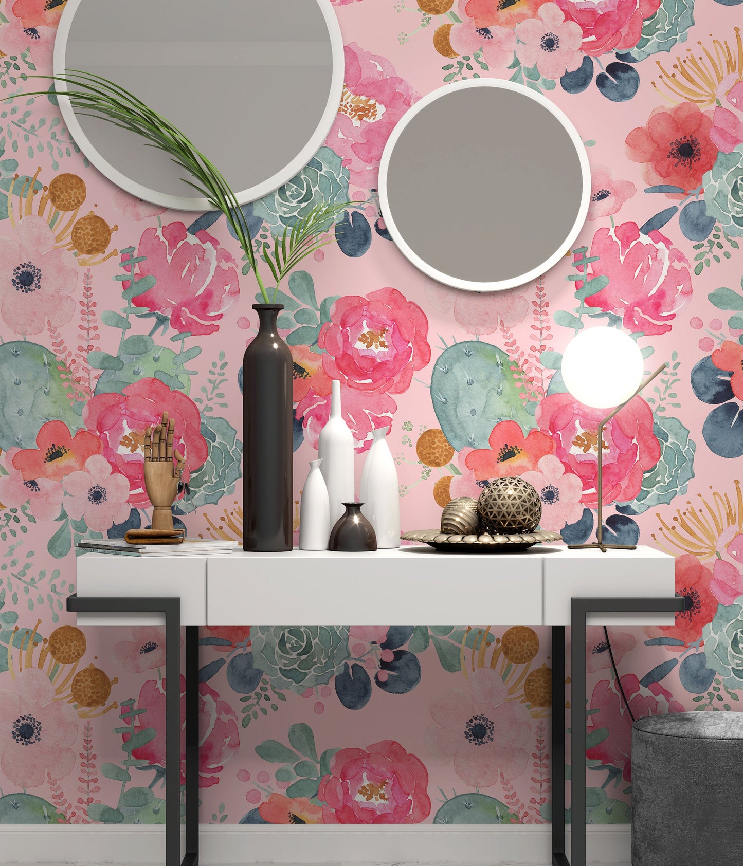 Watercolor Colorful Flowers On The Pink Background Wallpaper