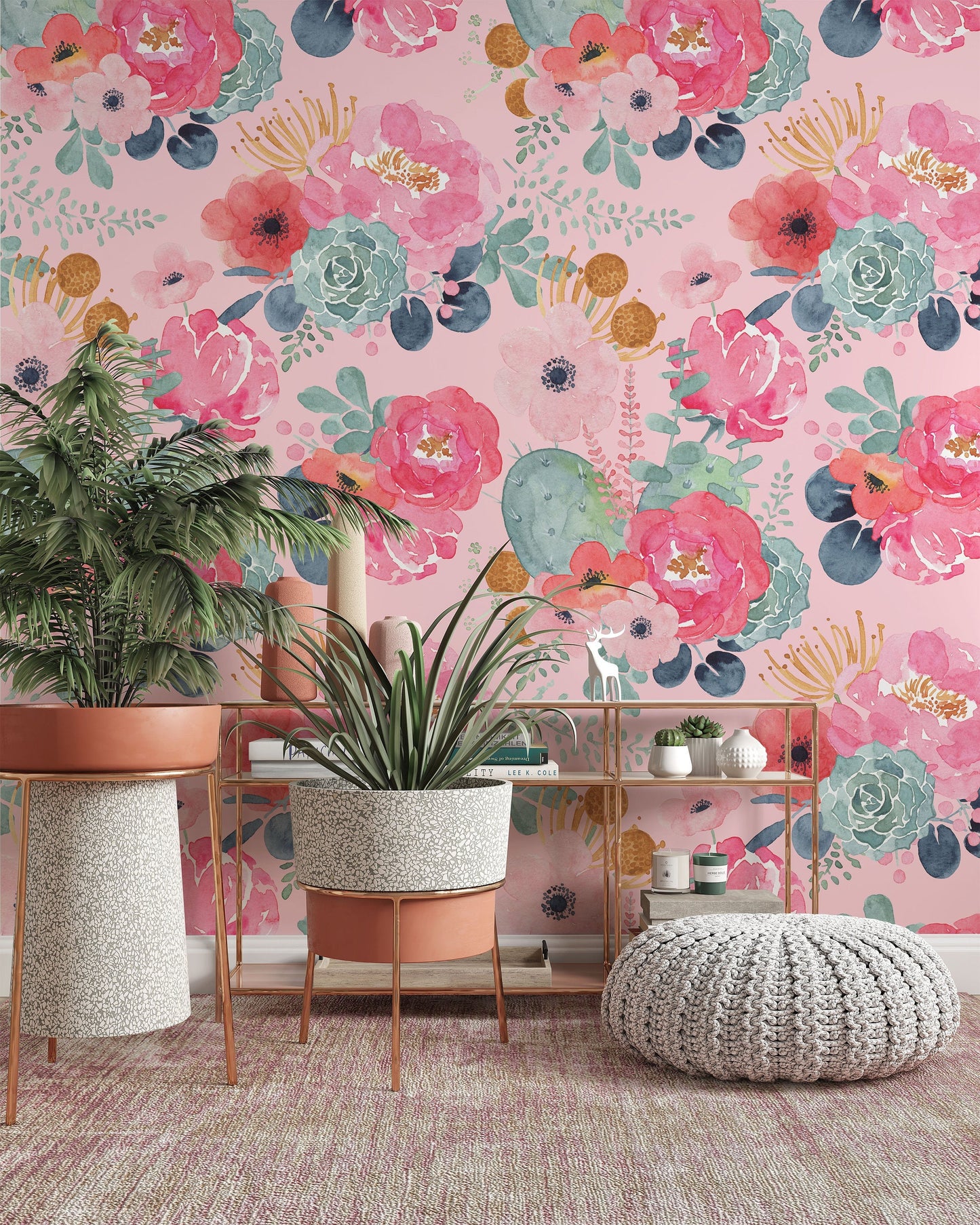 Watercolor Colorful Flowers On The Pink Background Wallpaper
