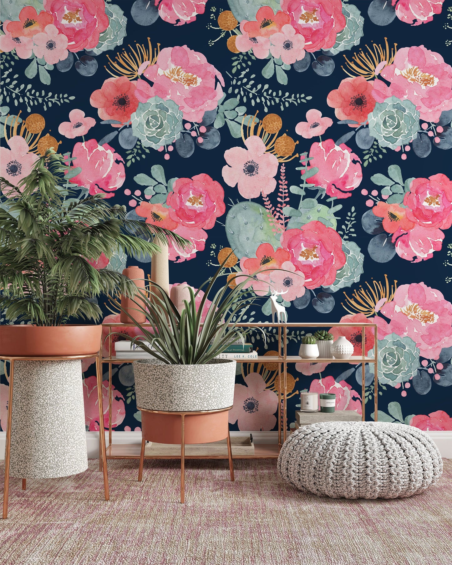 Watercolor Colorful Flowers On The Dark Background Wallpaper