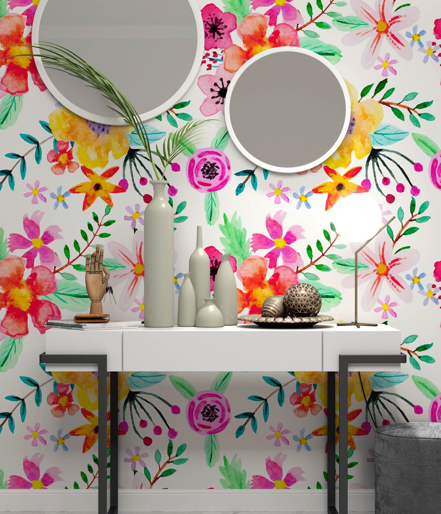 Colorful Abstract Watercolor Extotic Flowers Plants Wallpaper