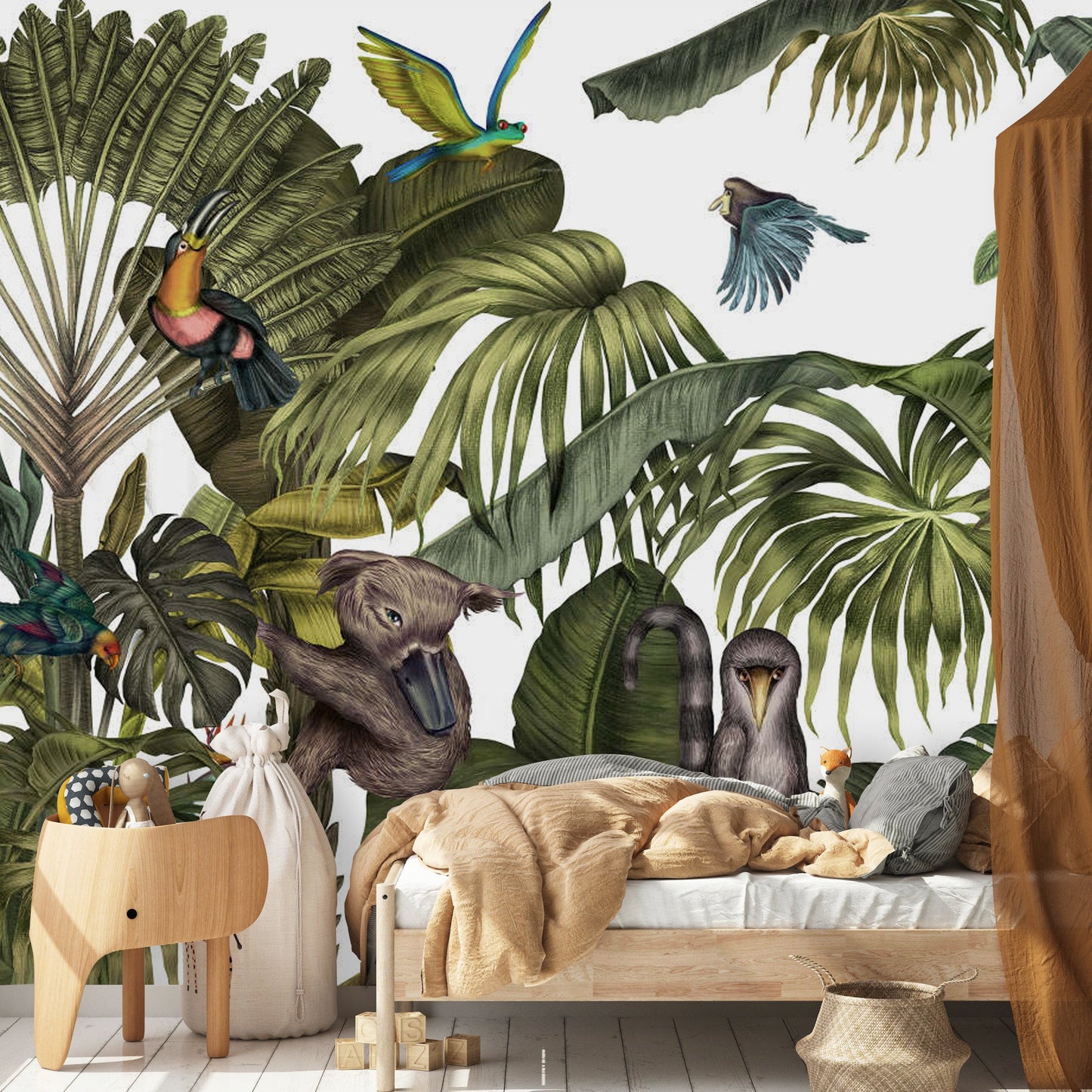 Palm Banana Tree Exotic Tropical Jungle Animals Wallpaper