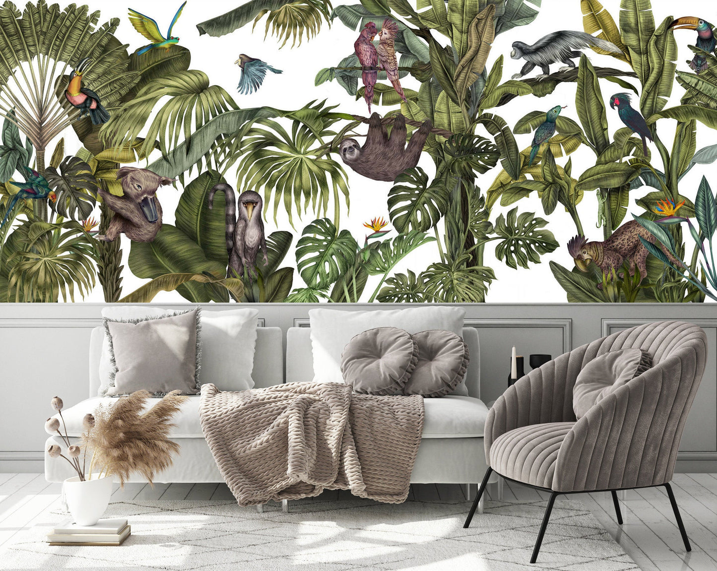 Palm Banana Tree Exotic Tropical Jungle Animals Wallpaper