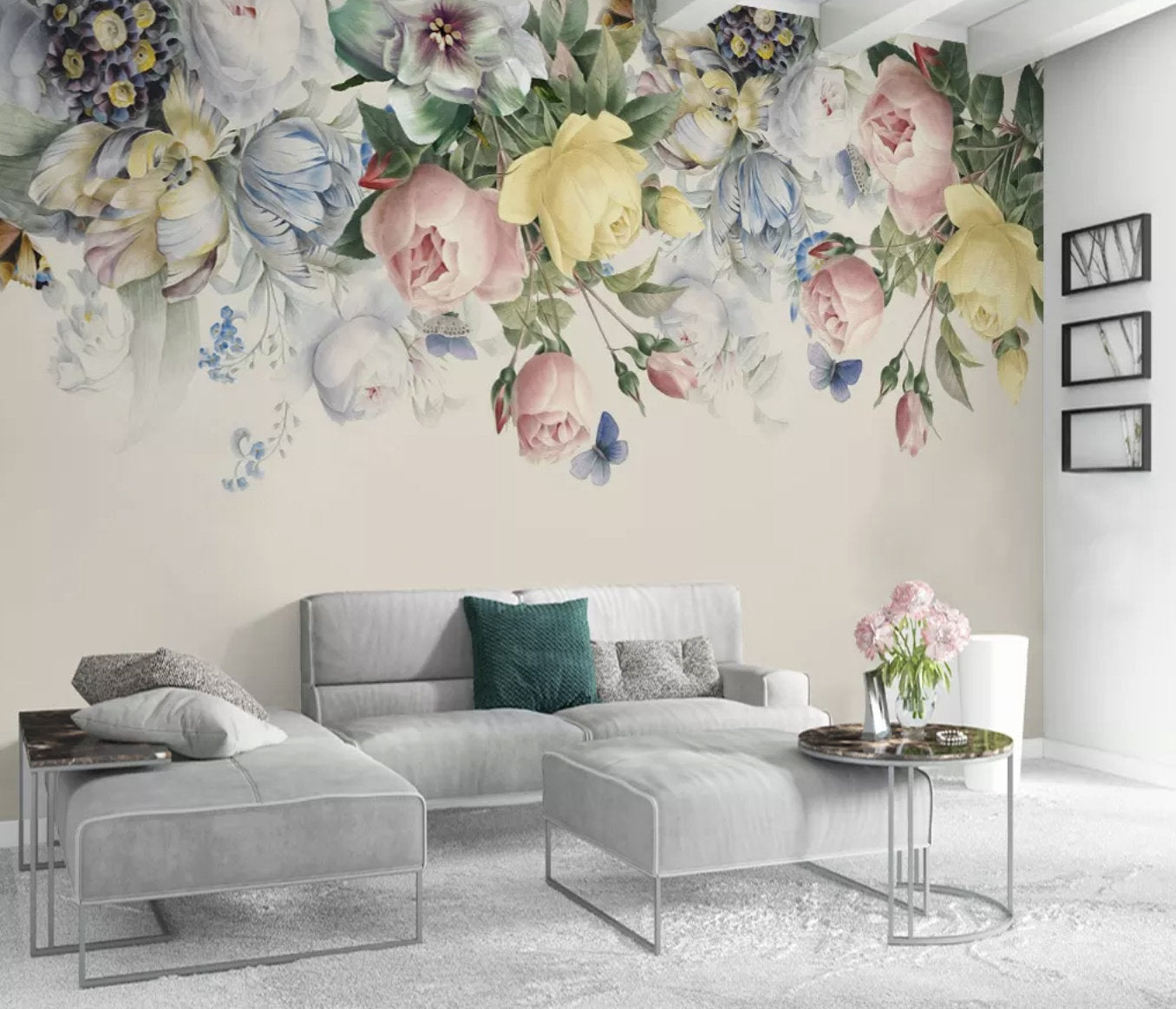 Multicolor Roses Leaves Flowers Floral Wallpaper Removable