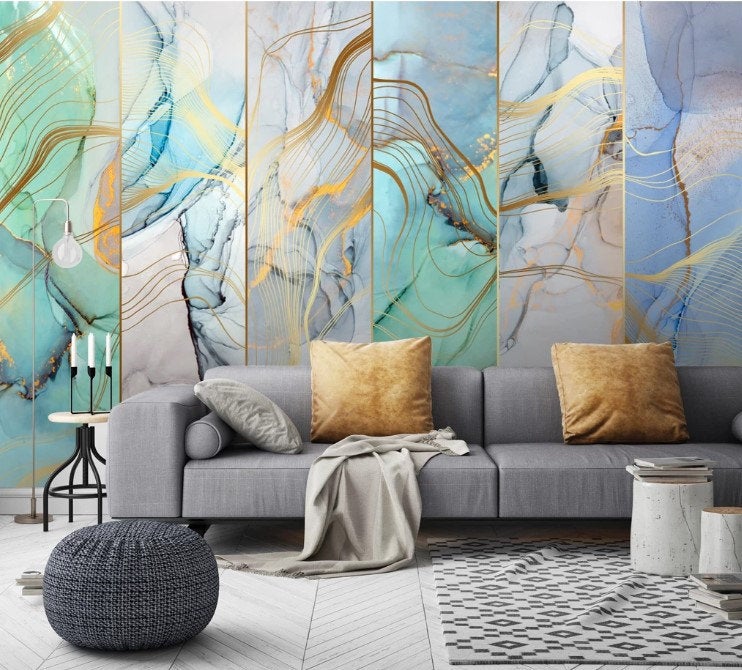 Wavy Lines Abstract Colorful Background Wallpaper Wall Art